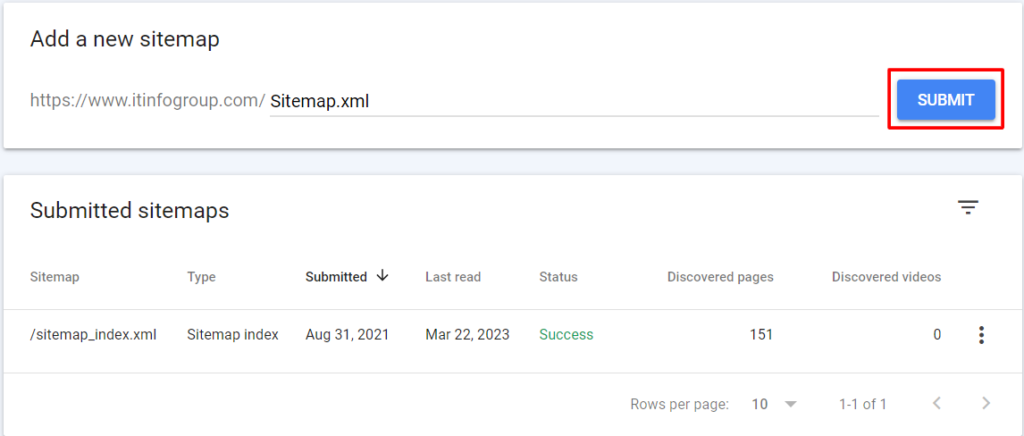 submitting sitemap in Google Search console