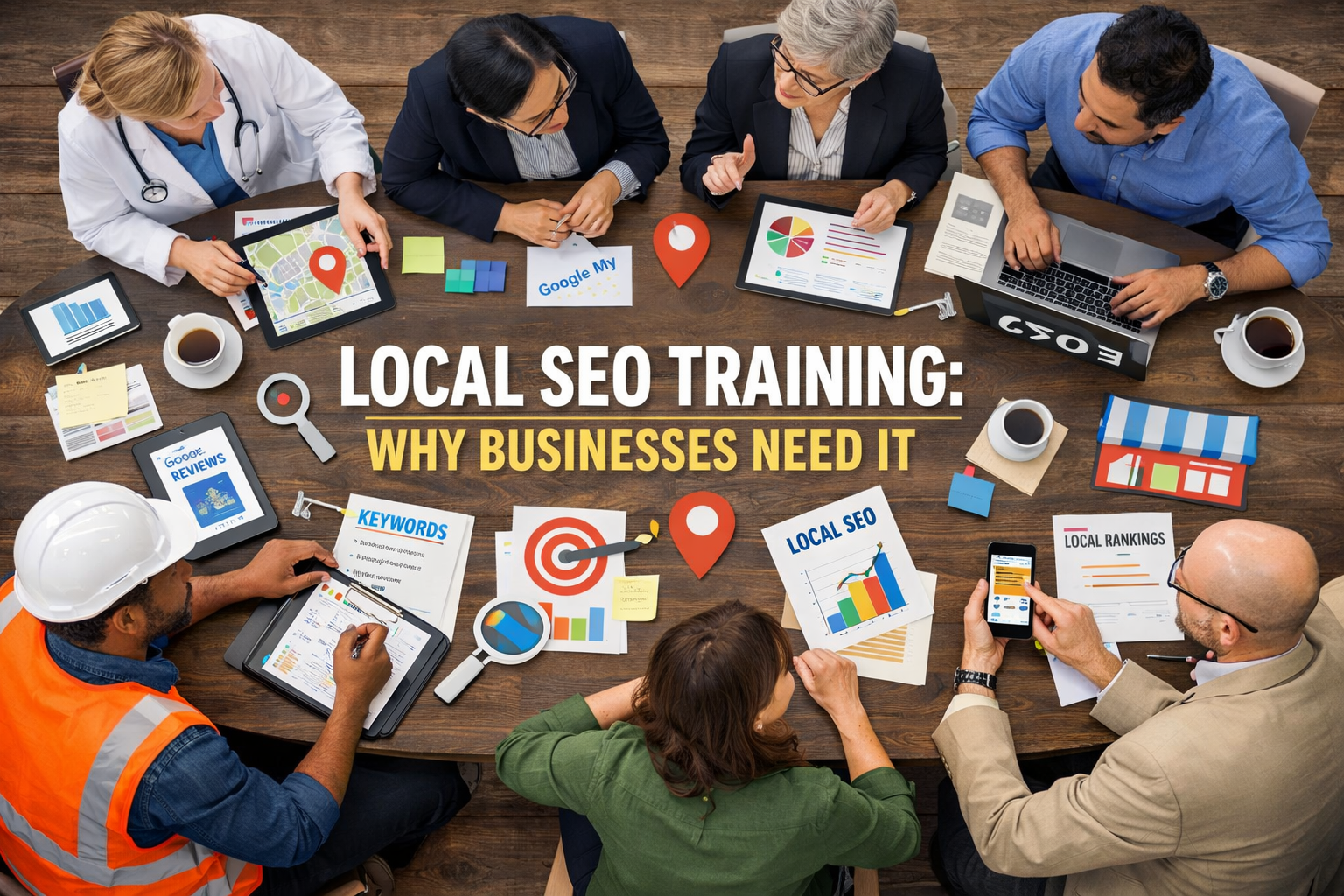 Local SEO training showing businesses ranking on Google Maps and local search results