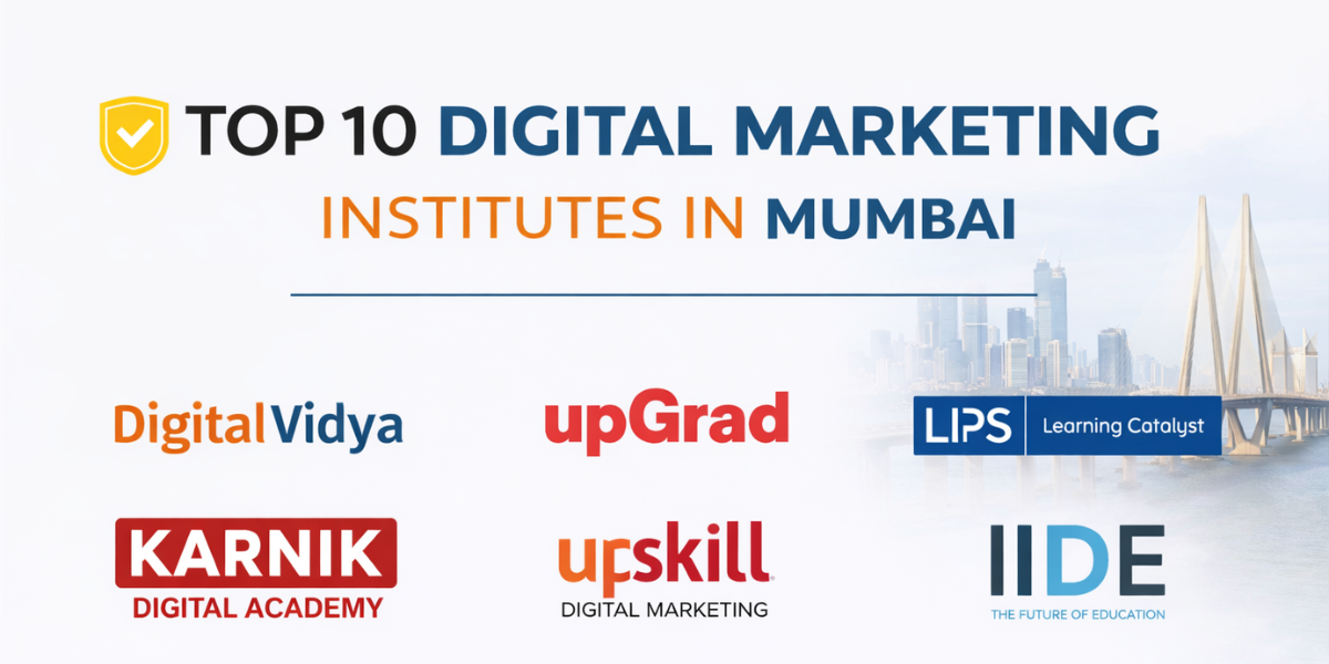 Top 10 digital marketing institutes in Mumbai with a clean and professional banner design