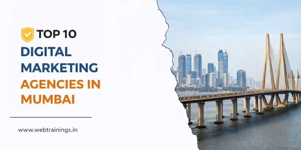 Top 10 digital marketing agencies in Mumbai banner featuring the Bandra-Worli Sea Link and Mumbai skyline