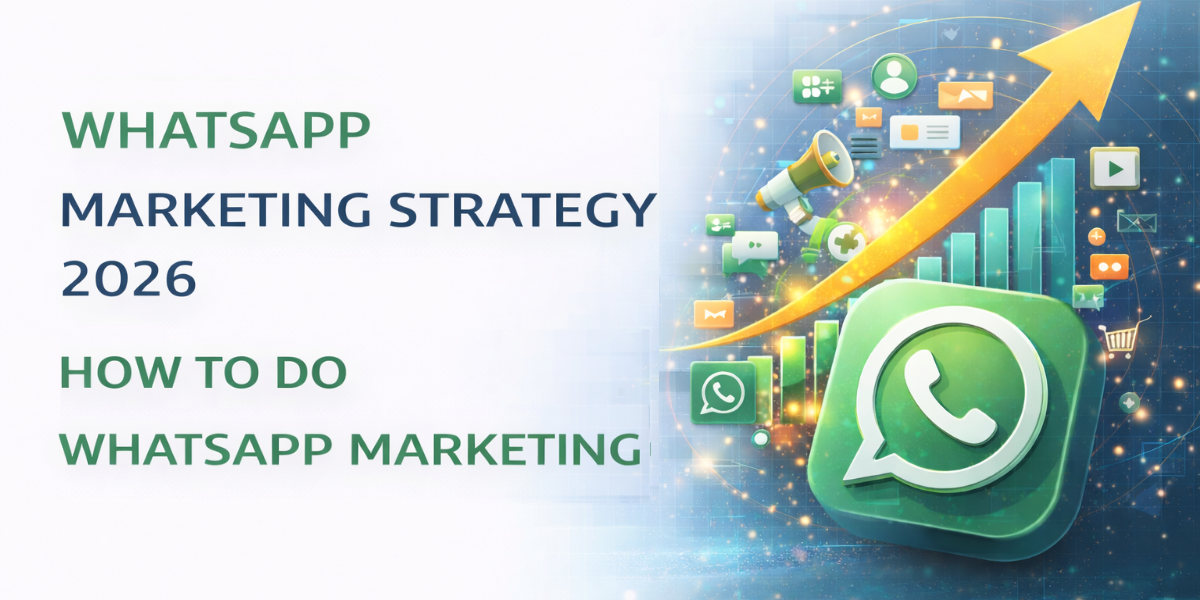 WhatsApp marketing strategy 2026 banner showing digital growth, analytics, and WhatsApp business marketing concept.